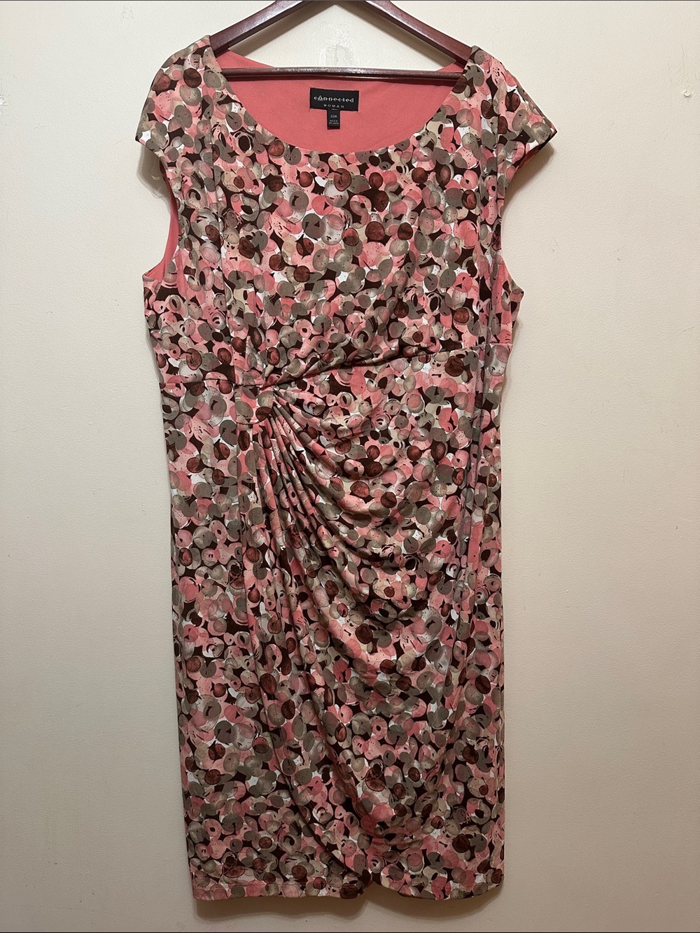 Connected  woman Pink and Brown Printed Ruched Midi Dress